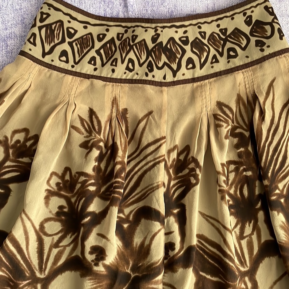 The Limited A Line silk pleats knee length skirt brown tan floral zipper vintage - Picture 6 of 16